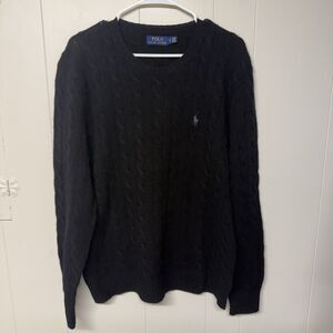 Polo Ralph Lauren Cable Knit Sweater Wool Cashmere Crewneck Black Men L VGUC